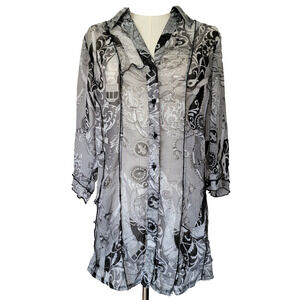 Lana Lee Equestrian Sheer Blouse Womens L Whimsy Saddle Rope Belt Horse Gray